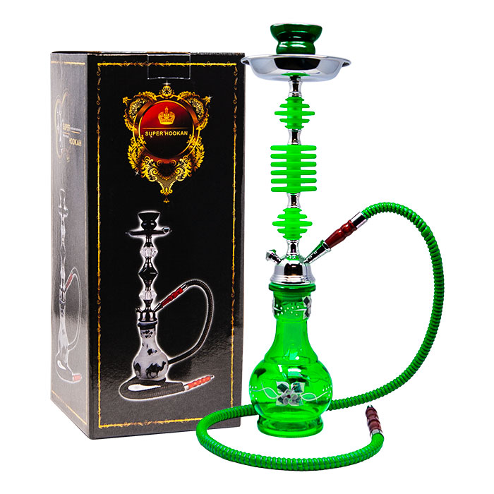 Floral Design Green Glass Hookah 22 Inches