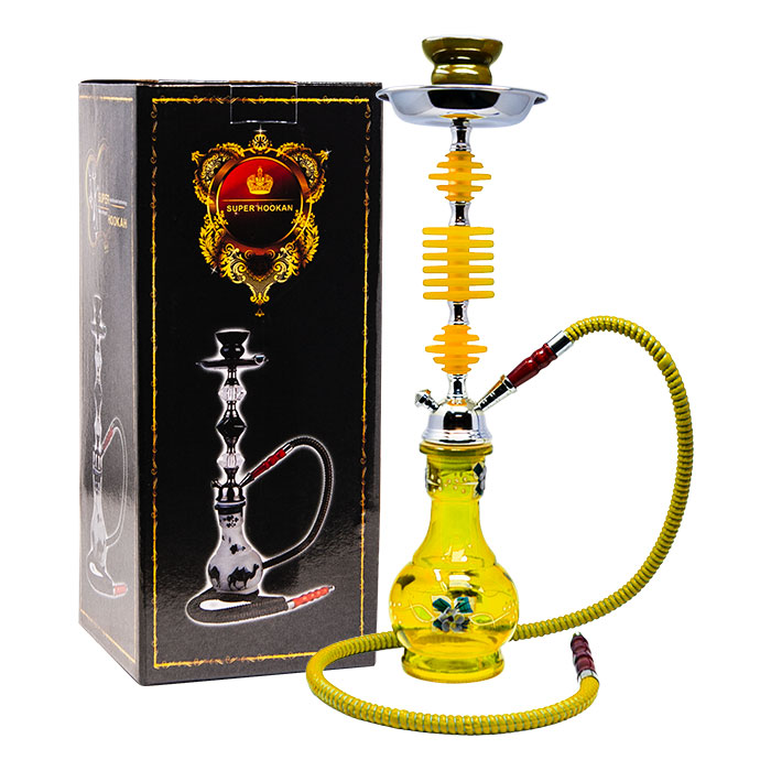 Floral Design Yellow Glass Hookah 22 Inches