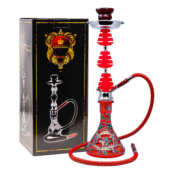 Red Glass Base with Green Leaves Hookah 22 Inches