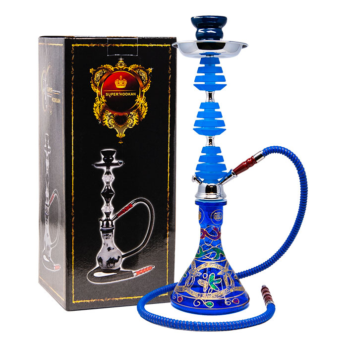 Blue Glass Base with Green Leaves Hookah 22 Inches