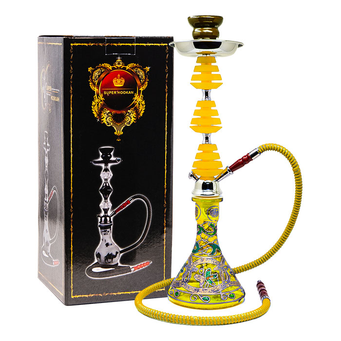 Yellow Glass Base with Green Leaves Hookah 22 Inches