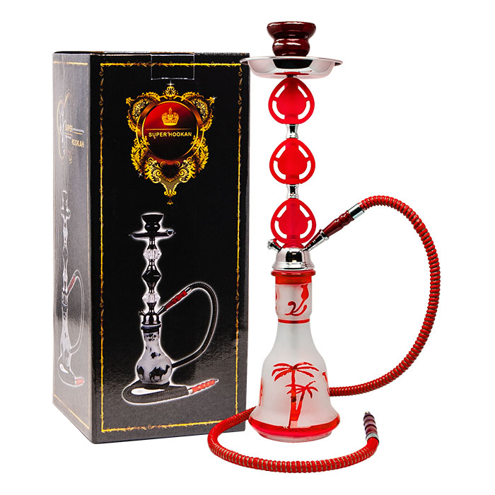 Red Translucent Glass Base Tropical Hookah 22 Inches