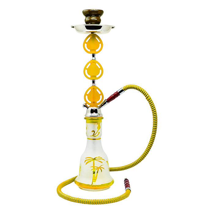 Yellow Translucent Glass Base Tropical Hookah 22 Inches
