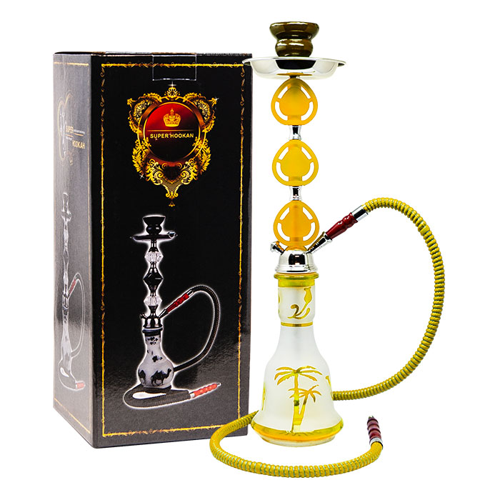 Yellow Translucent Glass Base Tropical Hookah 22 Inches
