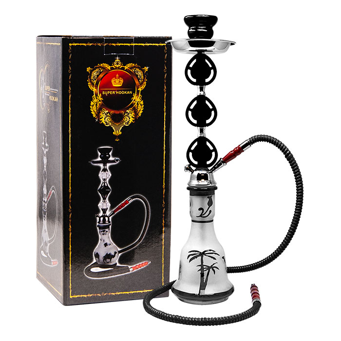 Black Translucent Glass Base Tropical Hookah 22 Inches