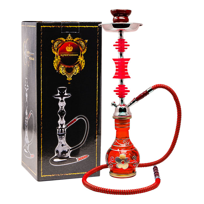 Flower Printed Red Glass Base Hookah 22 Inches