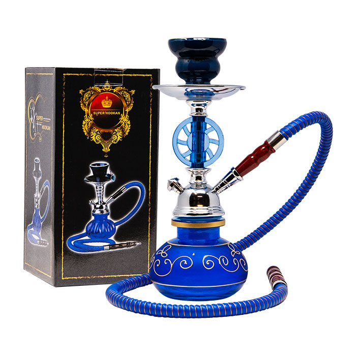 Blue Wheel Design Glass Hookah 11 Inches