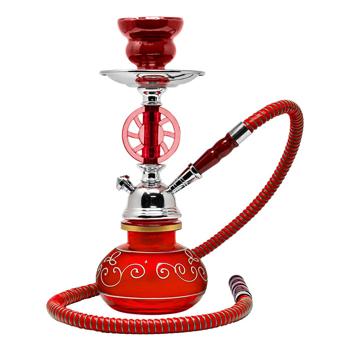 Red Wheel Design Glass Hookah 11 Inches