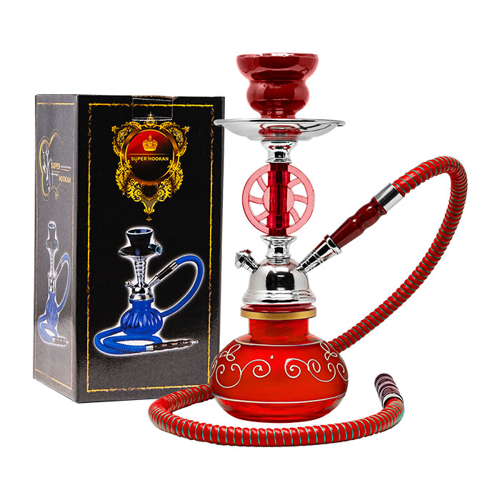 Red Wheel Design Glass Hookah 11 Inches