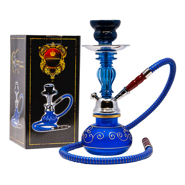 Floral Design Blue Glass Hookah 11 Inches