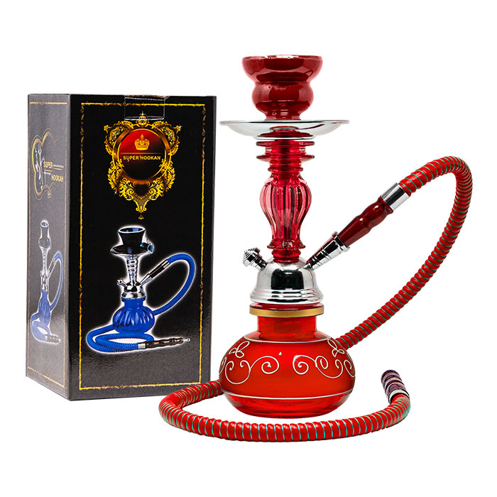 Floral Design Red Glass Hookah 11 Inches