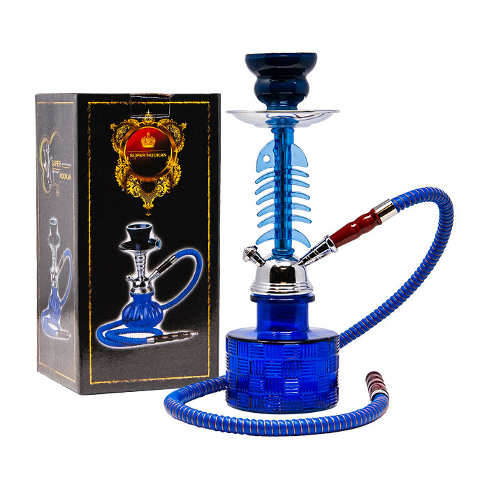 Fish Bone Blue Glass Hookah 12 Inches