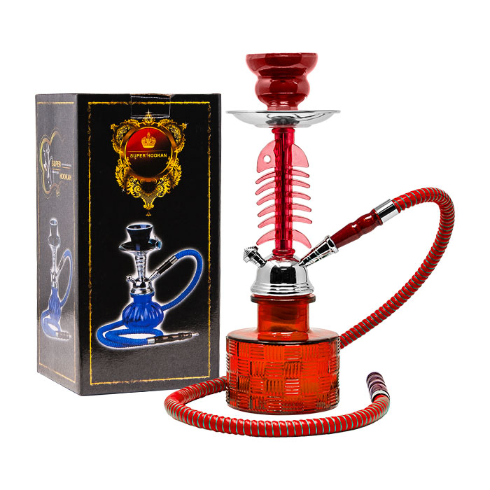 Fish Bone Red Glass Hookah 12 Inches