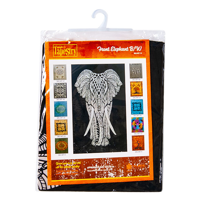 Cotton Front Elephant Black and White Maple Tapestry