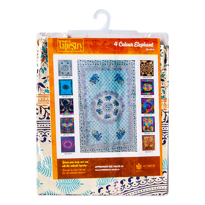 Cotton Elephant Cream Blue Maple Tapestry
