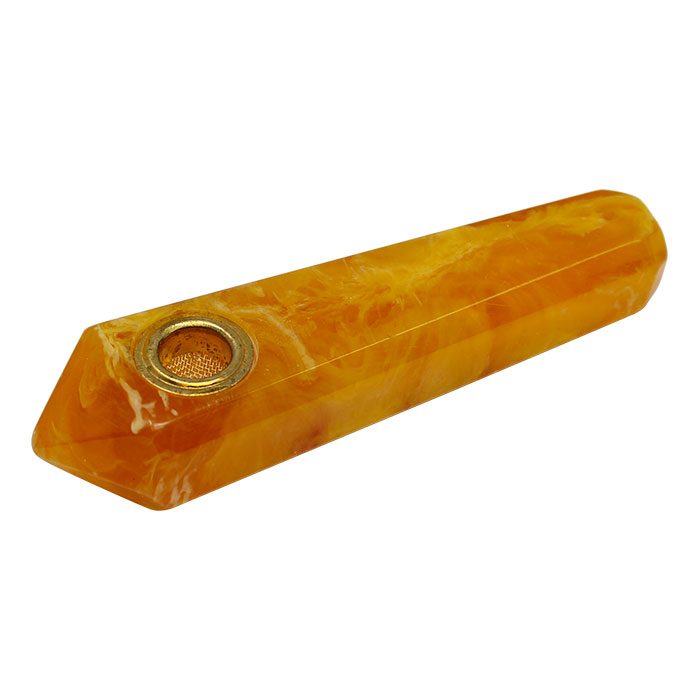 Yellow Marble Effect Smoking Stone Pipe 3 Inches
