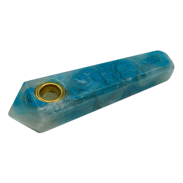 Sky Blue Marble Effect Smoking Stone Pipe 3 Inches