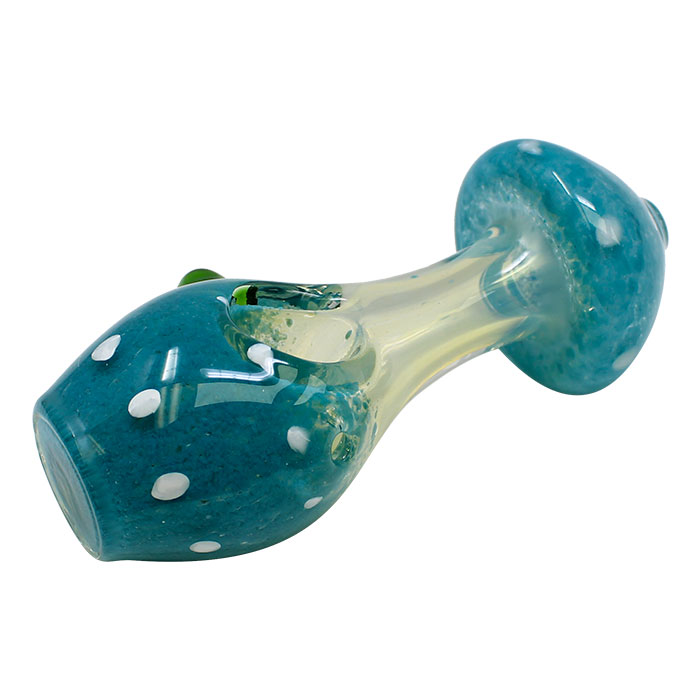 Mushroom Design Sky Blue Color Glass Pipe 4 Inches