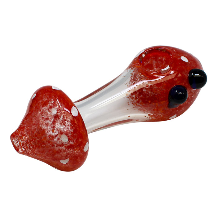 Mushroom Design Red Color Glass Pipe 4 Inches