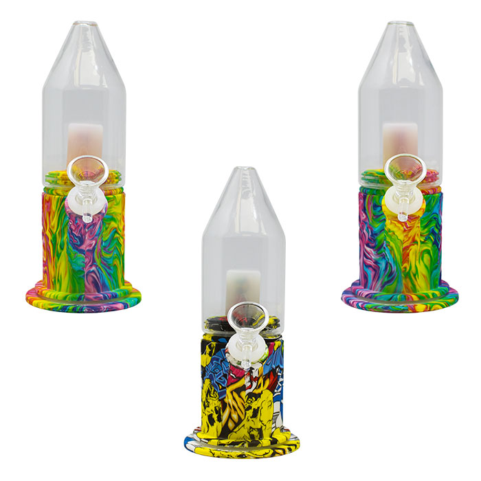 Psychedelic Bottle Shaped Percolator Silicone Bong 8 Inches