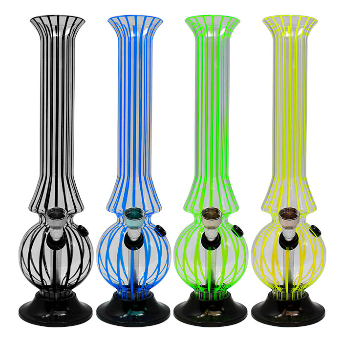 Assorted Color Striped Bubble Base Acrylic Bong 10 Inches