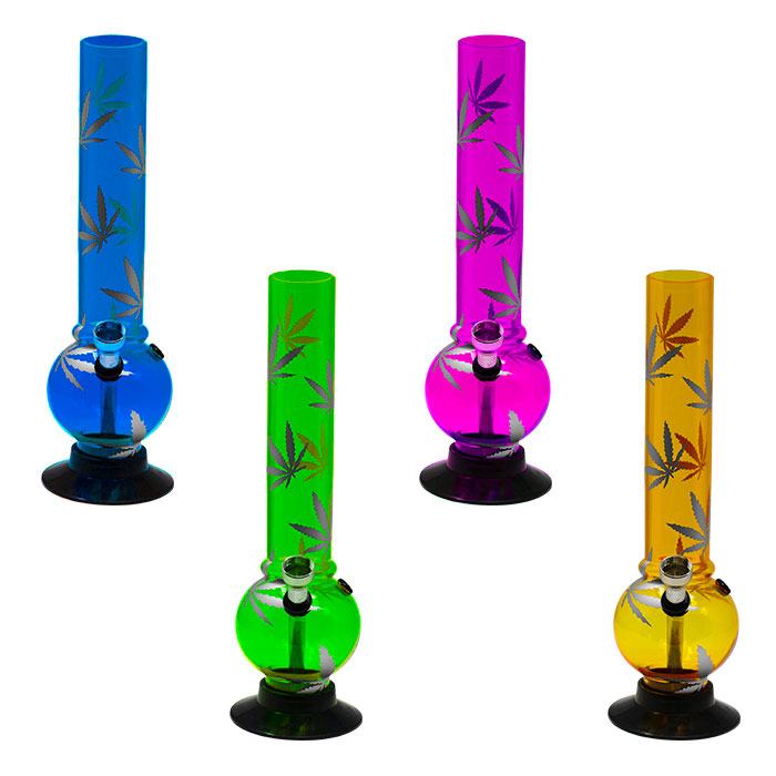 Assorted Color Leaf Design Acrylic Bong 10 Inches