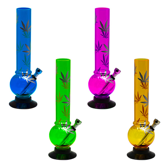 Assorted Color Leaf Design Acrylic Bong 10 Inches