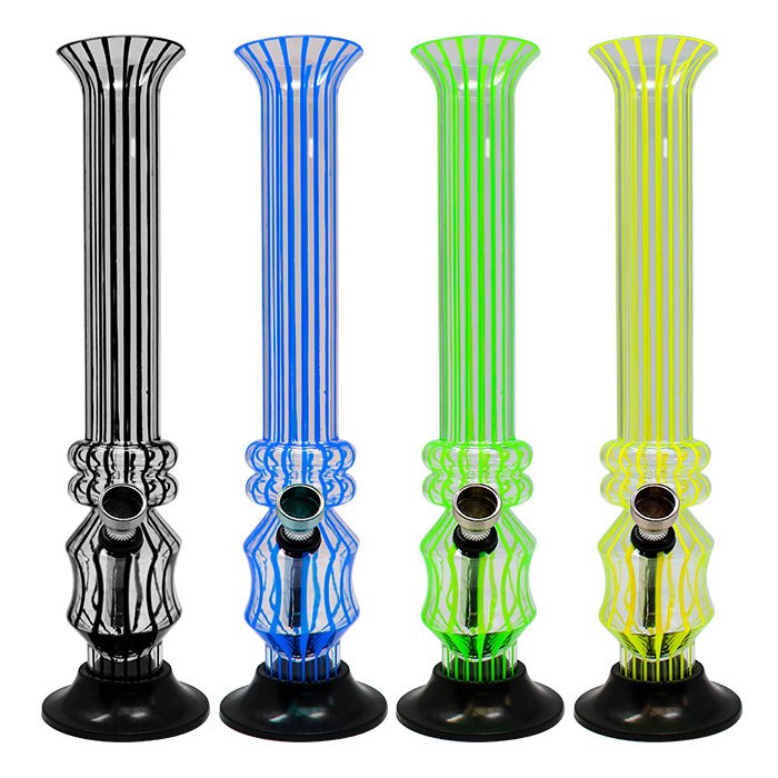 Assorted Color Striped Two Ring Acrylic Bong 10 Inches