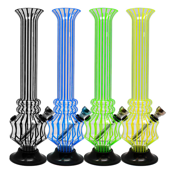 Assorted Color Striped Two Ring Acrylic Bong 10 Inches