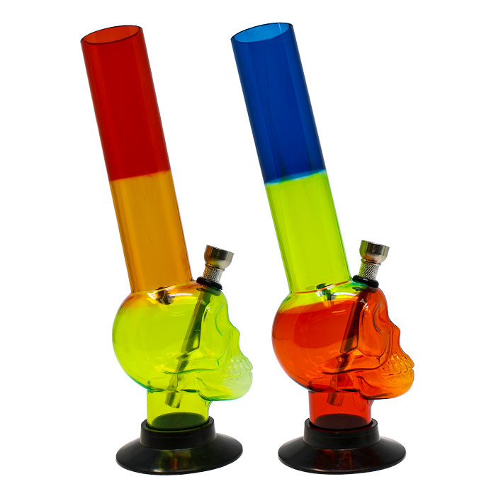 Assorted Color Skull Base Acrylic Bong 10 Inches