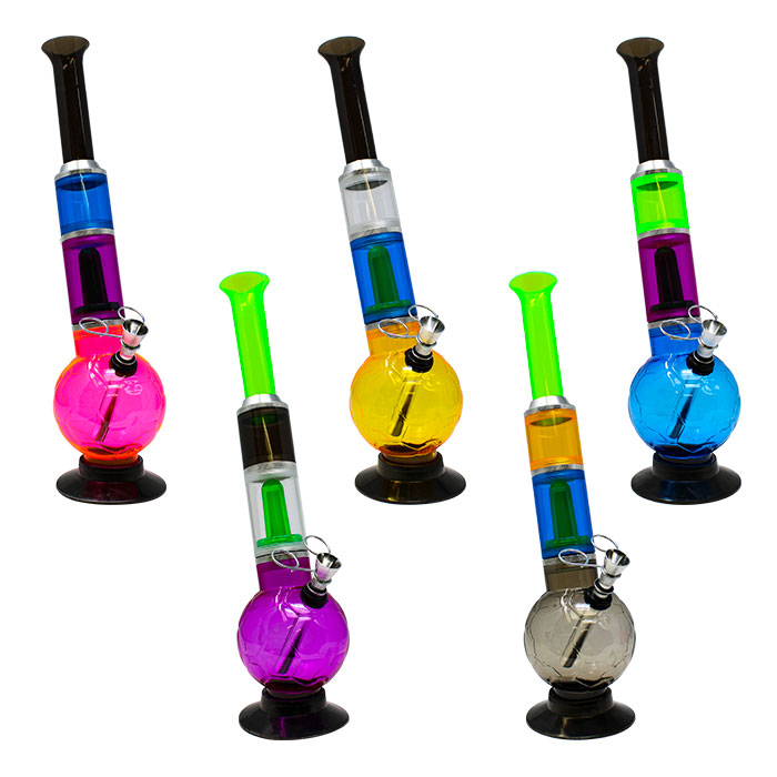 Assorted Color Double Percolator Soccer Base Acrylic Bong 12 Inches