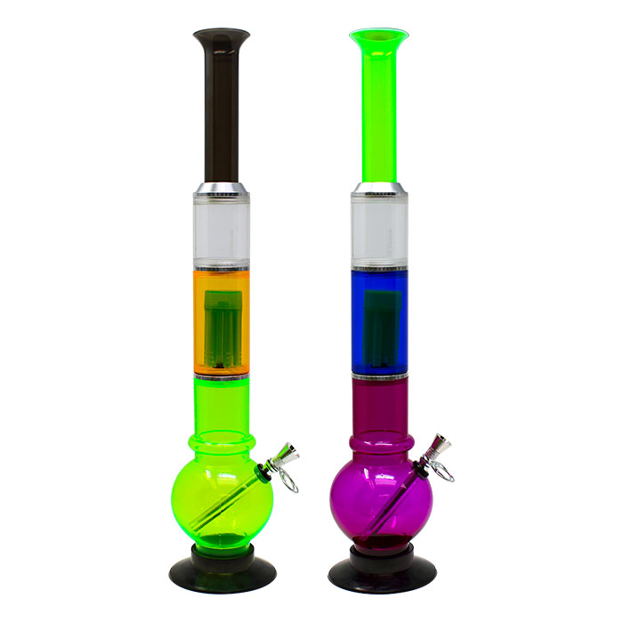 Assorted Color Bubble Base Double Percolator Acrylic Bong 19 Inches