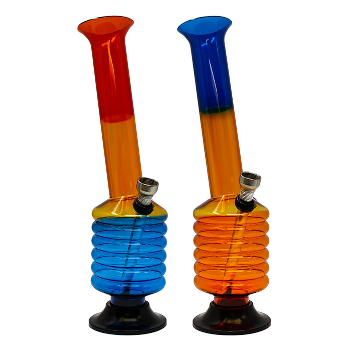 Tri Color Multi Ring Base Acrylic Bong 10 Inches