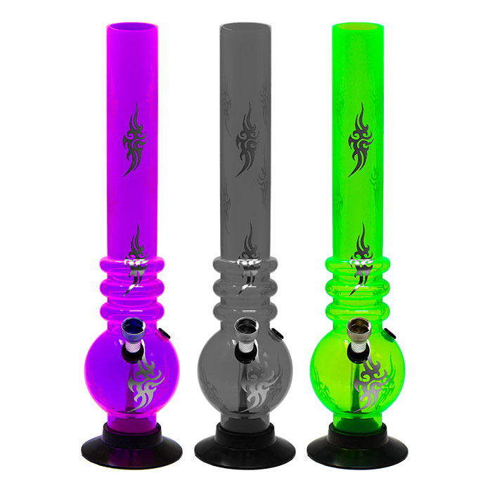 Assorted Color Multi Ring Bubble Base Acrylic Bong 13 Inches