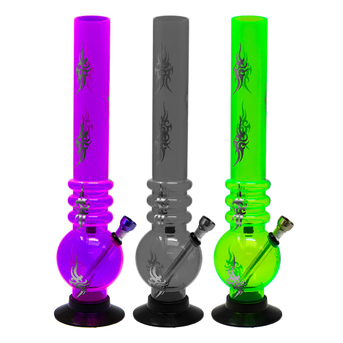 Assorted Color Multi Ring Bubble Base Acrylic Bong 13 Inches