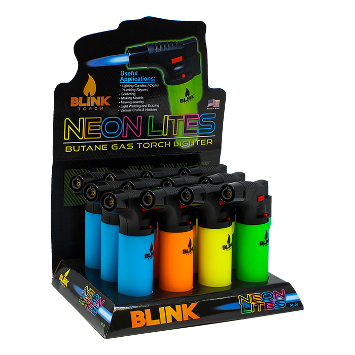 Blink Torch Gun Neon Medium Size Torch Lighter Display Of 12