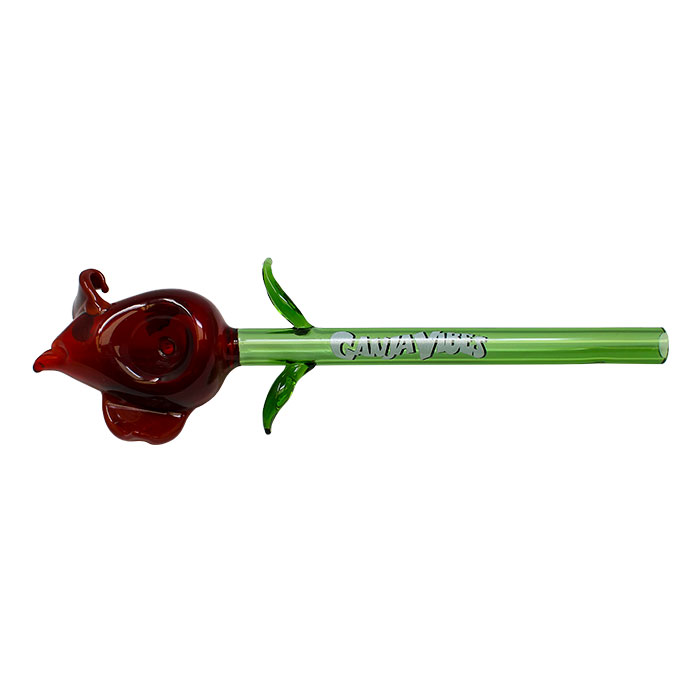 Ganja Vibes Red Rose 7 Inches Glass Pipe