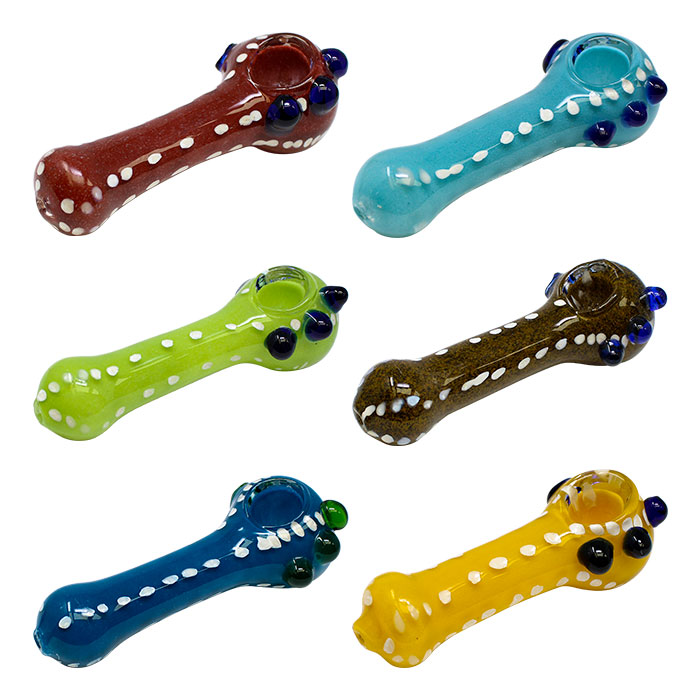 Assorted Color White Dotted Frit Glass Pipe 4 Inches