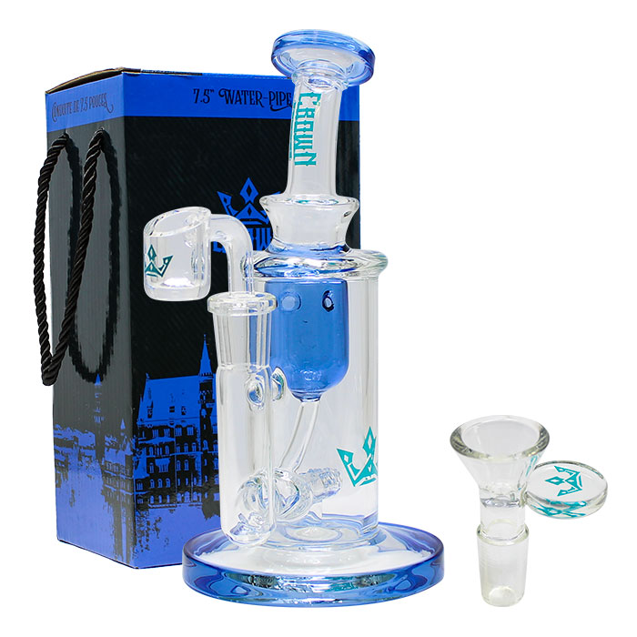 7.5 Inches Blue Crown Glass Bong and Dab Rig