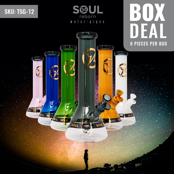 Assorted Color Reborn Series 12 Inches Beaker Bong By Soul Glass Deal of 6