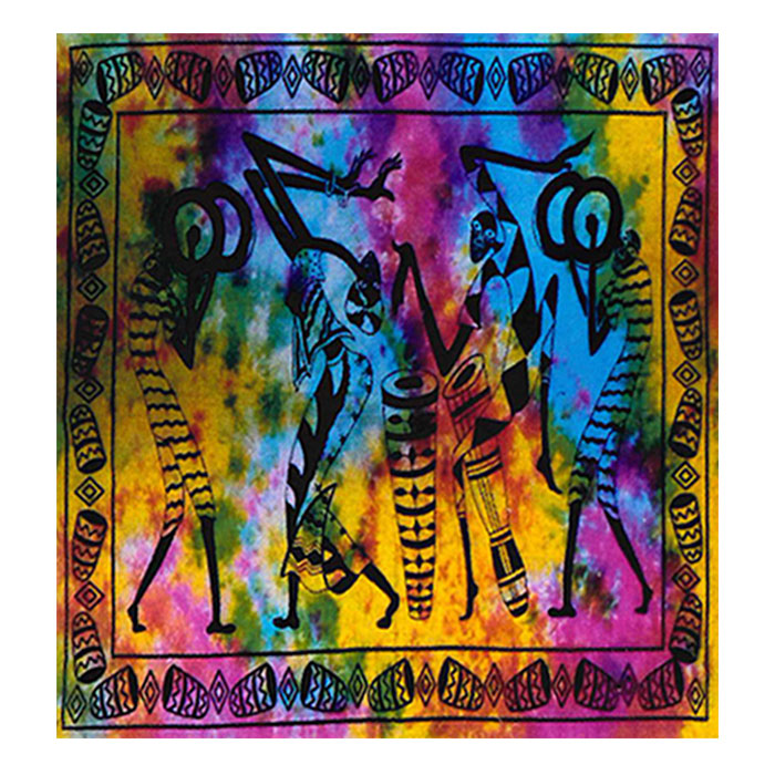 Tie Dye Hand Drawn Tribal Group Clan Dancing Characters in a Festival Wall Art