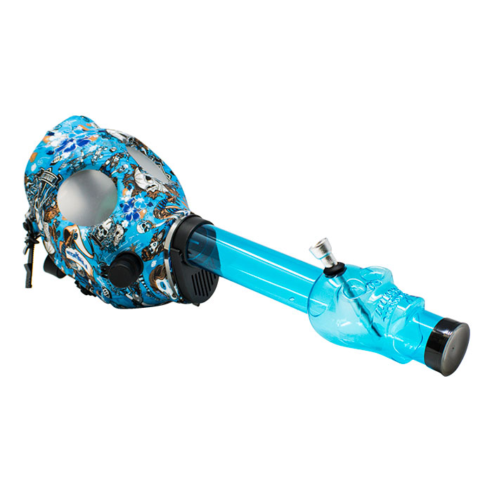 Blue Graphic Silicone Gas Mask with Acrylic Bong