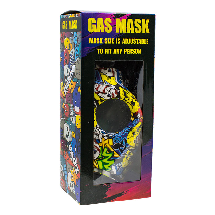 Graphic Silicone Multi Colored Gas Mask with Black Acrylic Bong