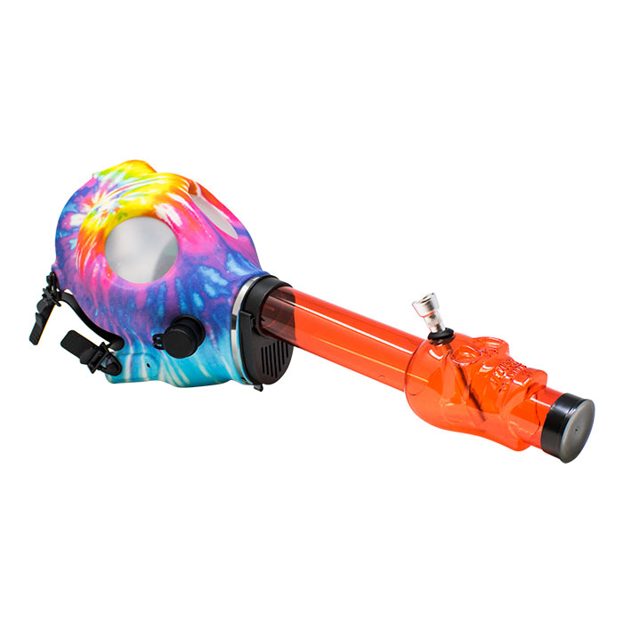 Tie Dye Silicone Colored Gas Mask with Orange Acrylic Bong