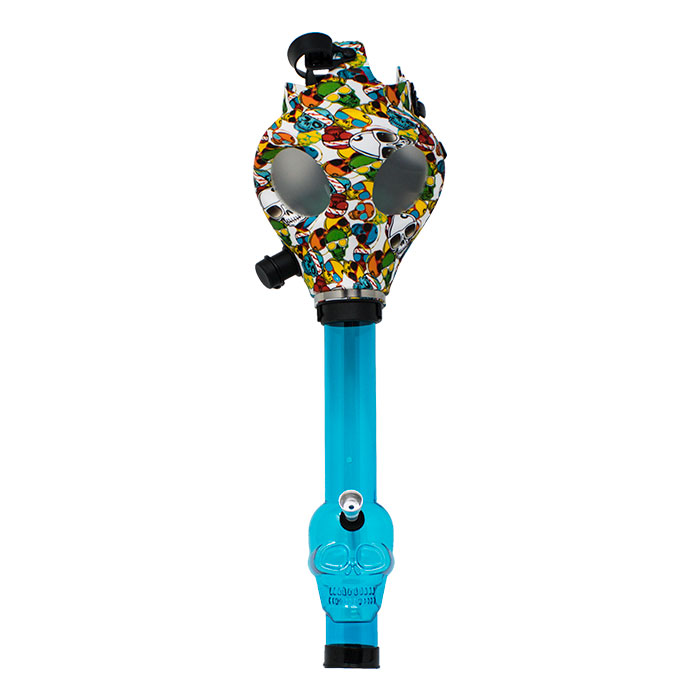 Calavera Graphical Silicone Multi Colored Gas Mask with Sky blue Acrylic Bong