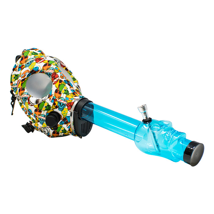 Calavera Graphical Silicone Multi Colored Gas Mask with Sky blue Acrylic Bong