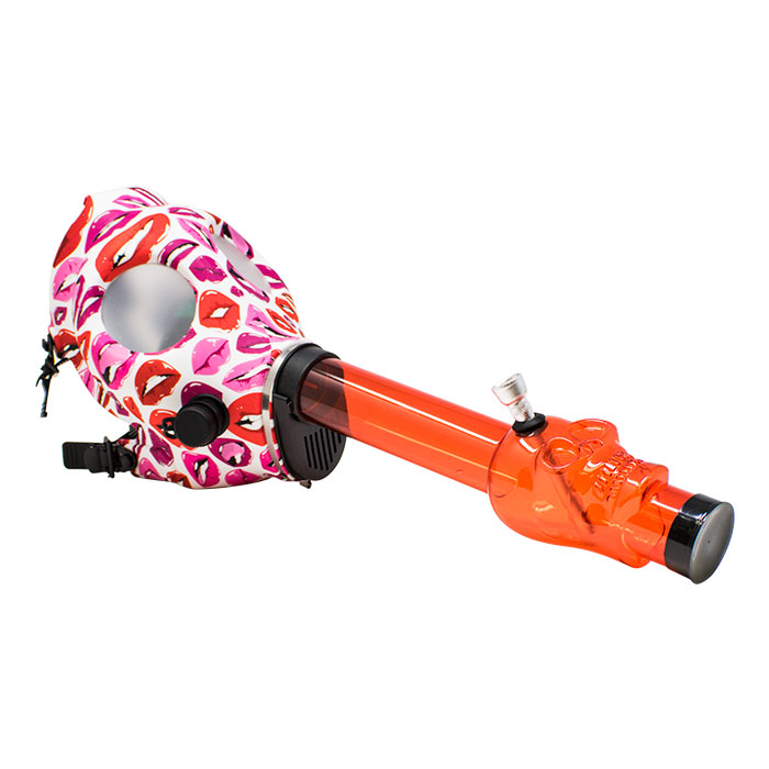 Graphic Silicone Colored Gas Mask with  Orange Acrylic Bong