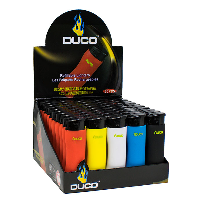 Duco Easy Grip Electronic Solid Rubberized Lighter Display Of 50