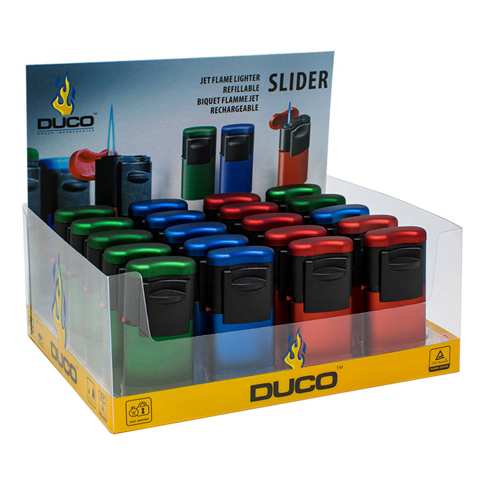 Duco Slider Metallic Rubberized  Series Lighter Display Of 20