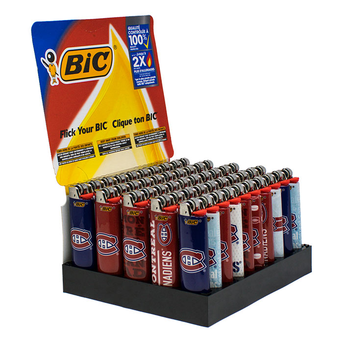 Bic Assorted Colored Montreal Hockey Lighters Display of 50